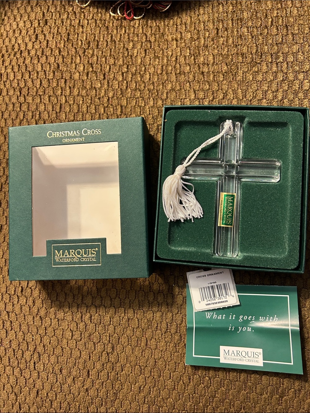 Waterford Crystal Clear Cross Ornament with White Tassel